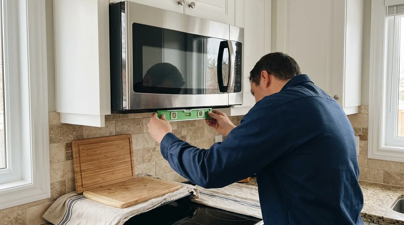 Over-the-range microwave ready for installation above a residential stove