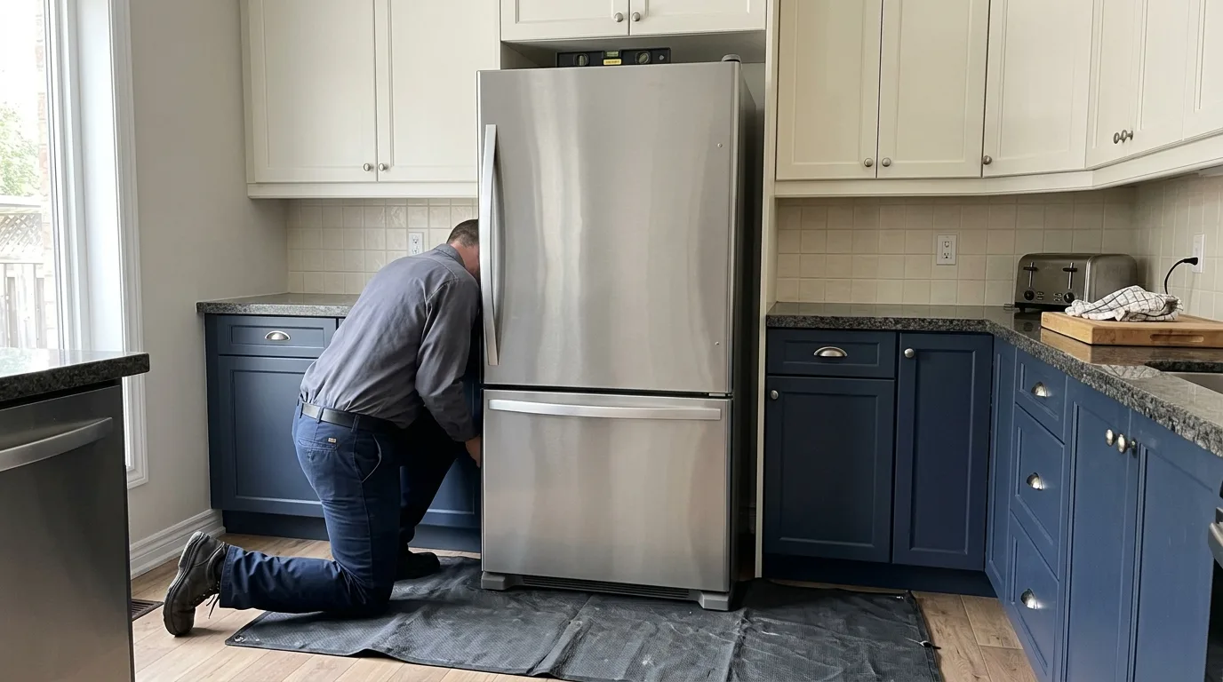 Refrigerator positioned for installation in a residential kitchen